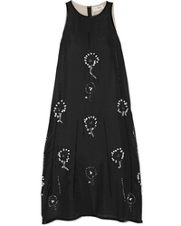 Robe midi en soie ornée noire