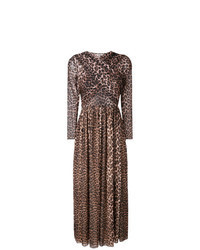 Robe midi imprimée léopard marron foncé