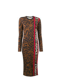 Robe midi imprimée léopard marron