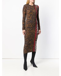 Robe midi imprimée léopard marron Versace Jeans