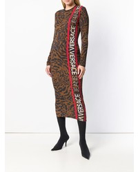 Robe midi imprimée léopard marron Versace Jeans