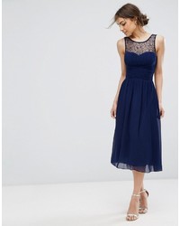 Robe midi ornée bleu marine Little Mistress