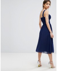 Robe midi ornée bleu marine Little Mistress