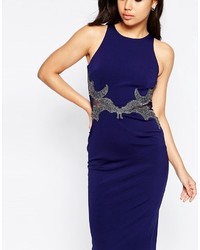 Robe midi ornée bleu marine Little Mistress