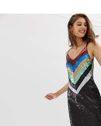 Robe midi pailletée à motif zigzag multicolore