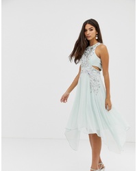 Robe midi pailletée bleu clair