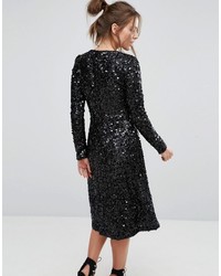 Robe midi pailletée noire Warehouse