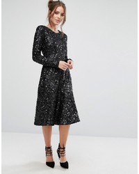 Robe midi pailletée noire Warehouse