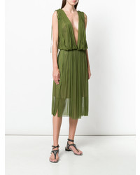 Robe midi plissée olive Elena Makri