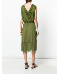 Robe midi plissée olive Elena Makri