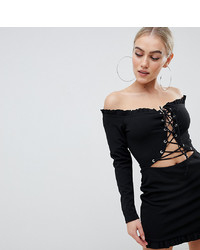 Robe moulante en broderie anglaise noire Missguided Petite