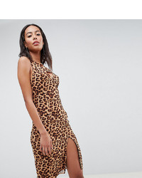 Robe moulante imprimée léopard marron clair Missguided Tall