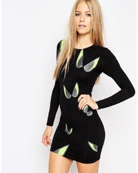 Robe moulante imprimée noire Asos