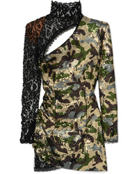 Robe moulante pailletée camouflage olive Dundas