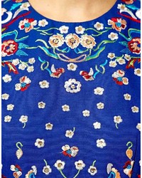 Robe patineuse à fleurs bleue Asos
