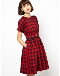 Robe patineuse écossaise rouge