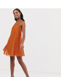 Robe trapèze plissée orange