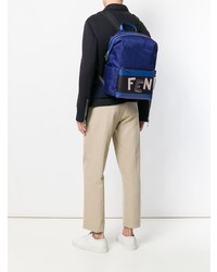 Sac à dos brodé bleu marine Fendi