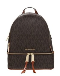 Sac à dos en cuir imprimé marron foncé Michael Kors