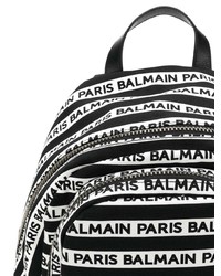 Sac à dos en toile imprimé noir et blanc Balmain