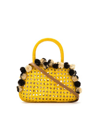 Sac bandoulière de paille orné jaune