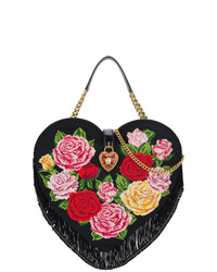 Sac bandoulière en cuir à fleurs noir Dolce & Gabbana