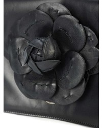 Sac bandoulière en cuir à fleurs noir Oscar de la Renta