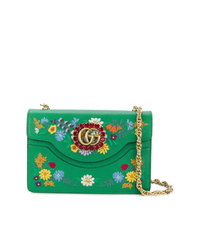 Sac bandoulière en cuir à fleurs vert