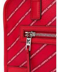 Sac bandoulière en cuir à rayures verticales rouge Karl Lagerfeld