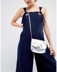 Sac bandoulière en cuir argenté Asos