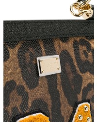 Sac bandoulière en cuir imprimé léopard marron foncé Dolce & Gabbana