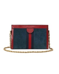 Sac bandoulière en daim à rayures verticales bleu marine Gucci