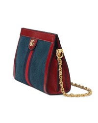 Sac bandoulière en daim à rayures verticales bleu marine Gucci