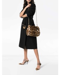 Sac bandoulière en fourrure imprimé léopard marron Dolce & Gabbana