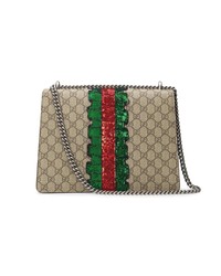 Sac bandoulière en toile brodé marron clair Gucci