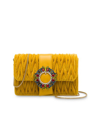 Sac bandoulière en velours orné jaune