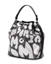 Sac bourse en cuir imprimé noir MCM