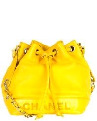 Sac bourse en cuir jaune Chanel