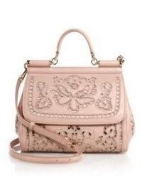 Sac en cuir brodé rose