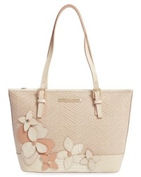 Sac fourre-tout à fleurs beige