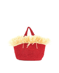 Sac fourre-tout de paille à franges rouge