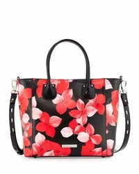 Sac fourre-tout en cuir à fleurs bordeaux