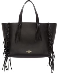 Sac fourre-tout en cuir à franges noir Valentino