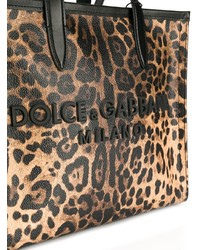 Sac fourre-tout en cuir imprimé léopard marron Dolce & Gabbana