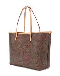 Sac fourre-tout en cuir imprimé marron foncé Etro