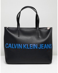 Sac fourre-tout en cuir imprimé noir Calvin Klein