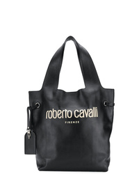 Sac fourre-tout en cuir imprimé noir Roberto Cavalli