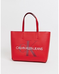 Sac fourre-tout en cuir imprimé rouge Calvin Klein Jeans