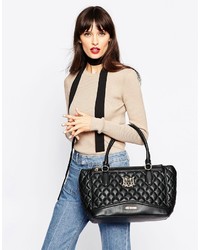 Sac fourre-tout en cuir matelassé noir Love Moschino