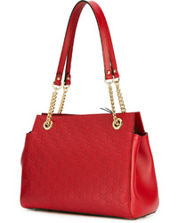 Sac fourre-tout en cuir rouge Gucci